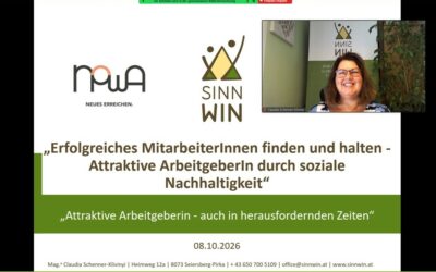 SinnWin online Vortrag „Erfolgreiches MitarbeiterInnen finden und halten – Attraktive ArbeitgeberIn durch soziale Nachhaltigkeit“, 10.2026